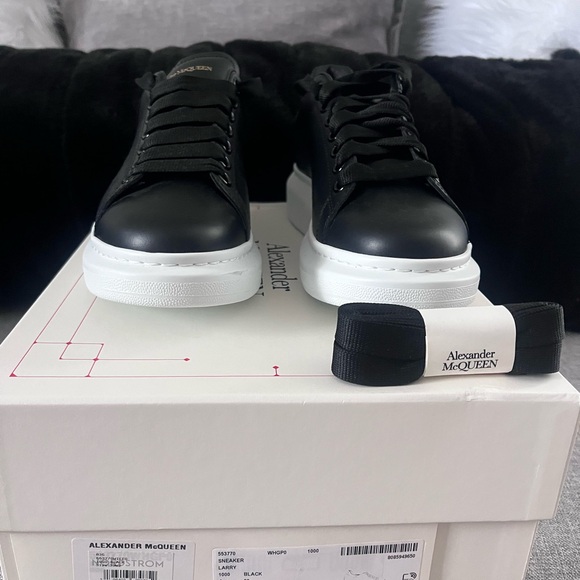 Alexander McQueen Black Leather Sneakers with White Sole, Brand New in Box - Picture 7 of 11